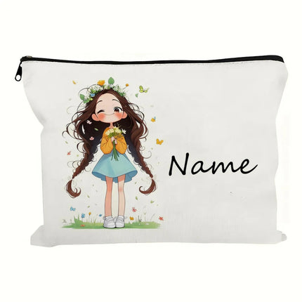 Custom Name Vintage Cute Girl Pattern Makeup Bag Handbag Toiletry Bag Pencil Case Holiday Gift Cosmetic Bag by Gilded Grace
