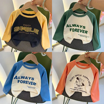 New Autumn Girls and Boys Long Sleeve T-shirt Base Shirt Letter Korean Style Children Clothing by Gilded Grace
