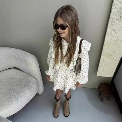 4478-1 Children Clothing Set INS Russian Girl's Dress Autumn Floral Lace Shirt+Cake Skirt Two-piece Set by Gilded Grace
