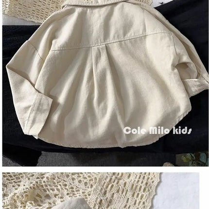 Korean boys' shirt long sleeved spring and autumn 2024 new girls' shirt baby top children's cardigan outdoor wear by Gilded Grace