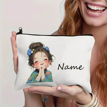 Custom Name Vintage Cute Girl Pattern Makeup Bag Handbag Toiletry Bag Pencil Case Holiday Gift Cosmetic Bag by Gilded Grace
