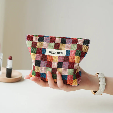 Colorful Checkered Women's Makeup Bag Large Capacity Makeup Lipstick Storage Bag Portable Travel Toiletry Bag Commuter Clutch by Gilded Grace