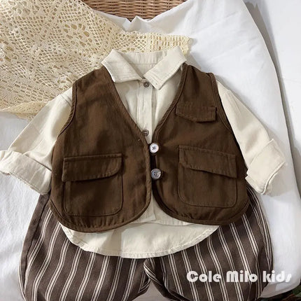 Korean boys' shirt long sleeved spring and autumn 2024 new girls' shirt baby top children's cardigan outdoor wear by Gilded Grace