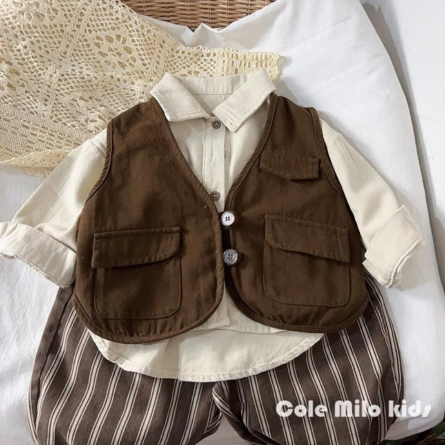 Korean boys' shirt long sleeved spring and autumn 2024 new girls' shirt baby top children's cardigan outdoor wear by Gilded Grace