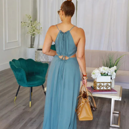 2025 Women's Dress Summer Holiday Solid Long Dresses Sexy Drawstring Lace Up Sleeveless Vestidos Para Mujer Club Party Outfits by Gilded Grace