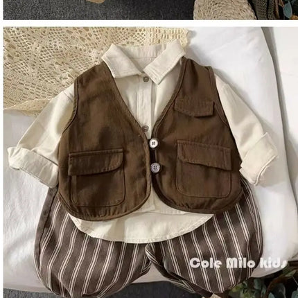 Korean boys' shirt long sleeved spring and autumn 2024 new girls' shirt baby top children's cardigan outdoor wear by Gilded Grace