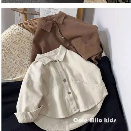 Korean boys' shirt long sleeved spring and autumn 2024 new girls' shirt baby top children's cardigan outdoor wear by Gilded Grace