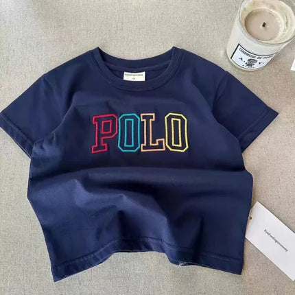 2025 Summer Kids Korean Style Simple 100% Cotton T Shirt for Children Trendy Letter Printed Tees Girls Daily Casual Sweatshirts by Gilded Grace