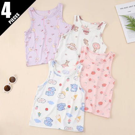 1/3/4 Pcs Children's Four Seasons Thin Solid Color Joker Vest Boy Loose And Comfortable Bottoming Shirt girl Sweet And Lovely T by Gilded Grace