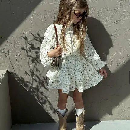 4478-1 Children Clothing Set INS Russian Girl's Dress Autumn Floral Lace Shirt+Cake Skirt Two-piece Set by Gilded Grace