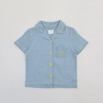 Ali Co SS26 Blue Denim collection Cotton boys girls outfits dress skirt shirt and overalls by Gilded Grace