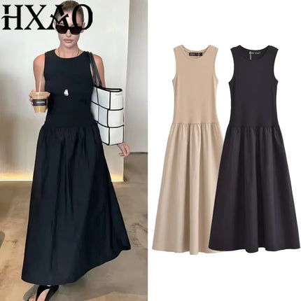 HXAO Women's Black Long Dresses 2025 Spring Sleeveless Elegant Dresses Fashion Casual Vintage Party Khaki Dresses Vestidos by Gilded Grace