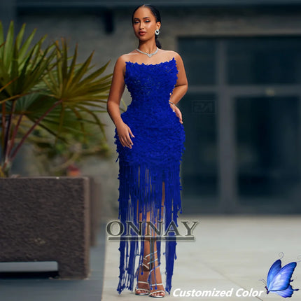 Customized Trendy Tassel Prom Dresses Pearls Strapless Beadings for Women Kuwait Saudi Arabric Gala Bespoke Vestidos De Fiesta by Gilded Grace