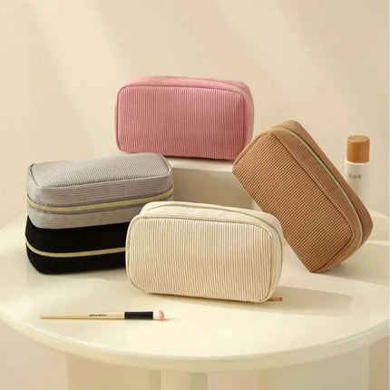 Corduroy Travel Cosmetic Bag Portable Makeup Storage Bag Purses Women Zipper Make Up Organizer Travel Storage Bag And Makeup Bag by Gilded Grace