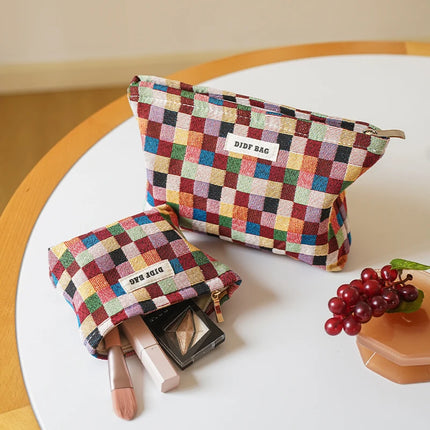 Colorful Checkered Women's Makeup Bag Large Capacity Makeup Lipstick Storage Bag Portable Travel Toiletry Bag Commuter Clutch by Gilded Grace
