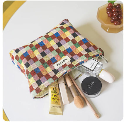 Colorful Checkered Women's Makeup Bag Large Capacity Makeup Lipstick Storage Bag Portable Travel Toiletry Bag Commuter Clutch by Gilded Grace