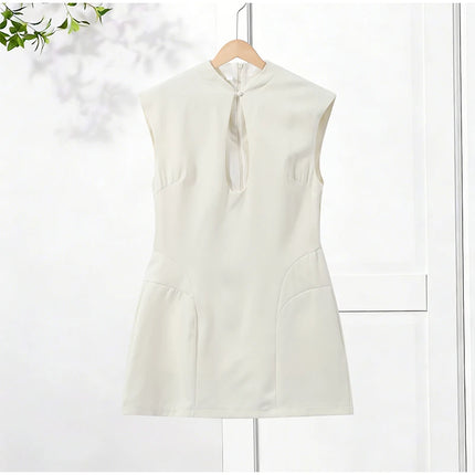 Elegant Slim Women's Dress Stand Collar Hollow Out Sleeveless Waist-Closed Lady Mini Dresses 2026 Spring Summer Female Robe by Gilded Grace