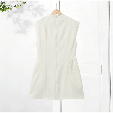 Elegant Slim Women's Dress Stand Collar Hollow Out Sleeveless Waist-Closed Lady Mini Dresses 2026 Spring Summer Female Robe by Gilded Grace