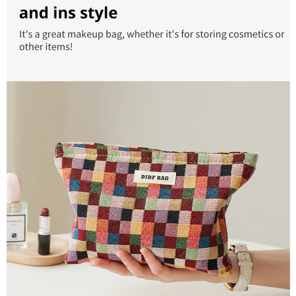 Colorful Checkered Women's Makeup Bag Large Capacity Makeup Lipstick Storage Bag Portable Travel Toiletry Bag Commuter Clutch by Gilded Grace