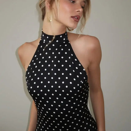 Tuularose Fashion Polka Dot Dress Vintage High Waist Sleeveless Backless Neck Lace-up Dress Sexy Party Luxury Women Dresses Y2k by Gilded Grace