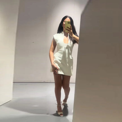 Elegant Slim Women's Dress Stand Collar Hollow Out Sleeveless Waist-Closed Lady Mini Dresses 2026 Spring Summer Female Robe by Gilded Grace