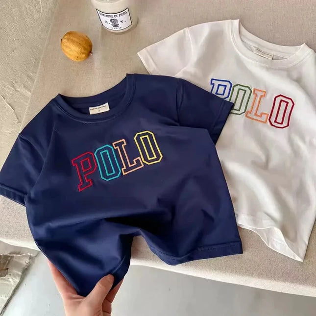 2025 Summer Kids Korean Style Simple 100% Cotton T Shirt for Children Trendy Letter Printed Tees Girls Daily Casual Sweatshirts by Gilded Grace