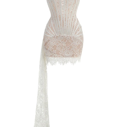 Women's Sexy Strapless Lace Corset Mini Dress Sleeveless Lace-up Adjusted Draped Black Bodycon Dresses Elegant Party Club Gowns by Gilded Grace