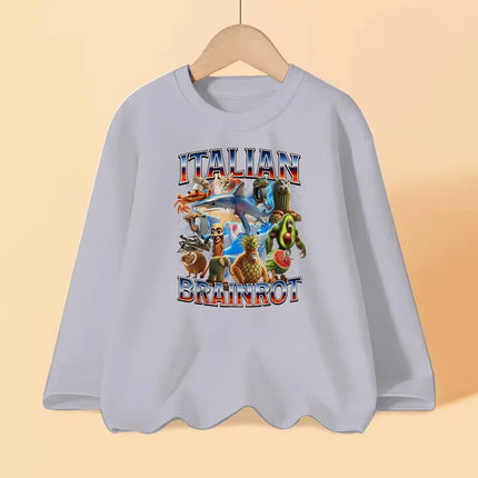 Italian Brainrot Long Sleeve T-shirt for Children Spring and Autumn Cotton Shirt for Boys Girls Cartoon Tops 3-14T by Gilded Grace