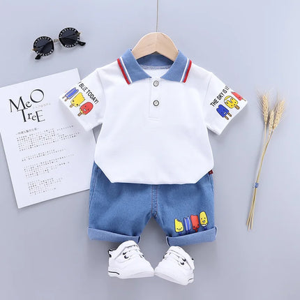 Baby Boy Clothes Set T-shirt+Shorts Kids Boy Summer Clothing Set Cute Cartoon Baby Boy Outfit Set Infant Toddler Tee Shirt Pants by Gilded Grace
