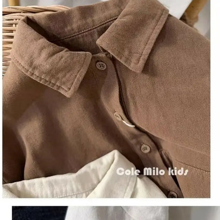 Korean boys' shirt long sleeved spring and autumn 2024 new girls' shirt baby top children's cardigan outdoor wear by Gilded Grace