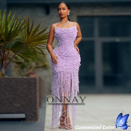 Customized Trendy Tassel Prom Dresses Pearls Strapless Beadings for Women Kuwait Saudi Arabric Gala Bespoke Vestidos De Fiesta by Gilded Grace
