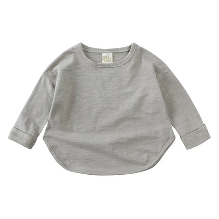 Autumn Boy Girl Baby O-neck Solid Bottoming Shirt Children Simple Casual Long Sleeves T-shirt Kid Cotton Tops Infant Unique Tees by Gilded Grace