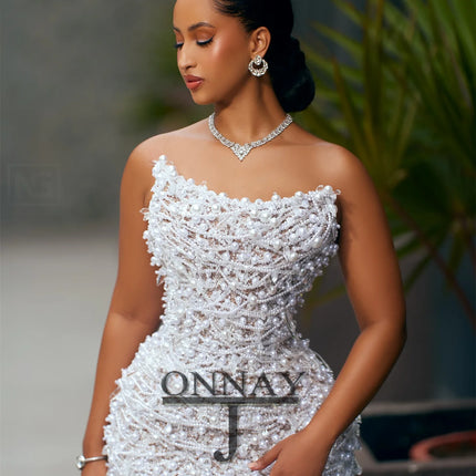 Customized Trendy Tassel Prom Dresses Pearls Strapless Beadings for Women Kuwait Saudi Arabric Gala Bespoke Vestidos De Fiesta by Gilded Grace