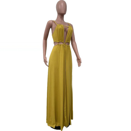 2025 Women's Dress Summer Holiday Solid Long Dresses Sexy Drawstring Lace Up Sleeveless Vestidos Para Mujer Club Party Outfits by Gilded Grace