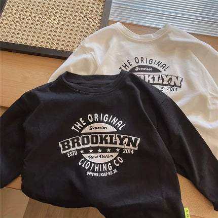 Spring Girls Boys Baby T-shirt Kids 1-10Year Round Neck Long Sleeve T-shirt Letter Printed Pattern Tops Autumn Children Clothing by Gilded Grace