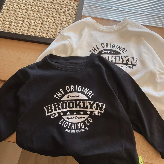Spring Girls Boys Baby T-shirt Kids 1-10Year Round Neck Long Sleeve T-shirt Letter Printed Pattern Tops Autumn Children Clothing by Gilded Grace