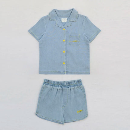 Ali Co SS26 Blue Denim collection Cotton boys girls outfits dress skirt shirt and overalls by Gilded Grace