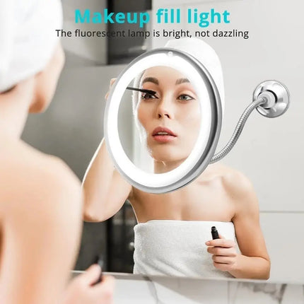 Flexible Gooseneck Makeup Mirror with LED Light 10X Magnifying Mirror Suction Cup Bright Diffused Light And 360 Degree Swivel by Gilded Grace