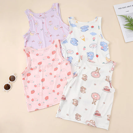 1/3/4 Pcs Children's Four Seasons Thin Solid Color Joker Vest Boy Loose And Comfortable Bottoming Shirt girl Sweet And Lovely T by Gilded Grace