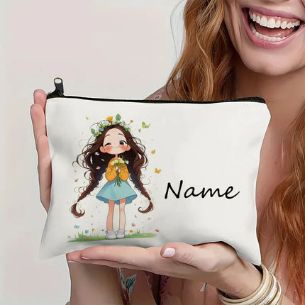 Custom Name Vintage Cute Girl Pattern Makeup Bag Handbag Toiletry Bag Pencil Case Holiday Gift Cosmetic Bag by Gilded Grace