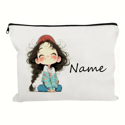 Custom Name Vintage Cute Girl Pattern Makeup Bag Handbag Toiletry Bag Pencil Case Holiday Gift Cosmetic Bag by Gilded Grace