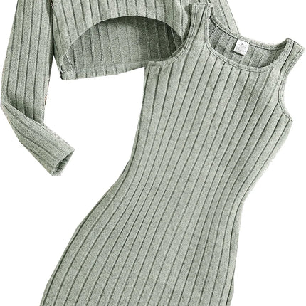 Spring and autumn new girls fashion knitted solid color pit strip mid-collar long-sleeved shirt + sleeveless vest casual dress 2 by Gilded Grace