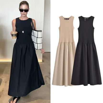 HXAO Women's Black Long Dresses 2025 Spring Sleeveless Elegant Dresses Fashion Casual Vintage Party Khaki Dresses Vestidos by Gilded Grace