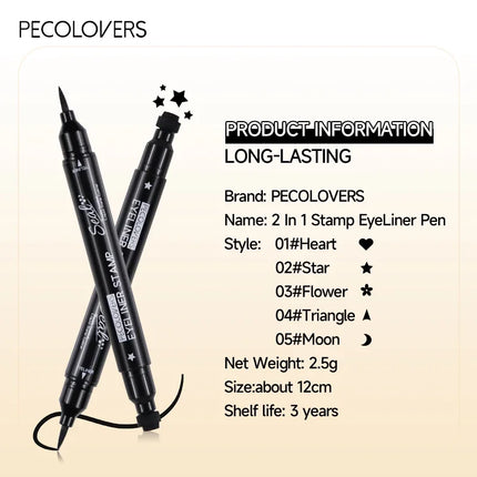 1PC 2-in-1 Waterproof Liquid Eyeliner-Quick Dry, Including Star/Love/Butterfly Patterns, Accurate Eye Makeup, Silky Application by Gilded Grace