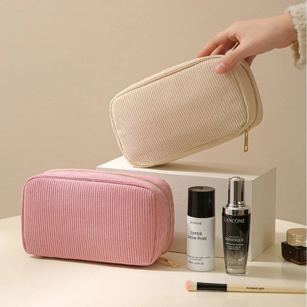 Corduroy Travel Cosmetic Bag Portable Makeup Storage Bag Purses Women Zipper Make Up Organizer Travel Storage Bag And Makeup Bag by Gilded Grace