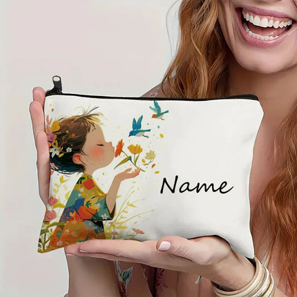 Custom Name Vintage Cute Girl Pattern Makeup Bag Handbag Toiletry Bag Pencil Case Holiday Gift Cosmetic Bag by Gilded Grace