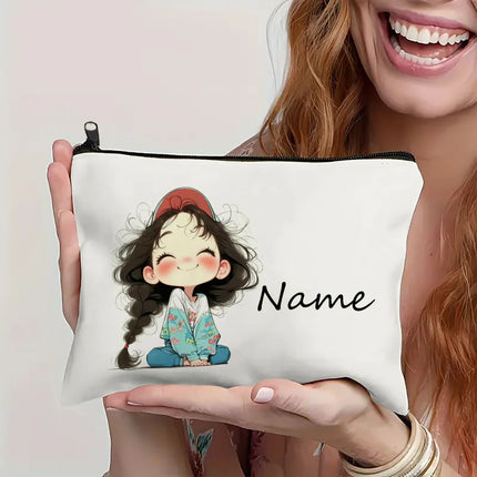Custom Name Vintage Cute Girl Pattern Makeup Bag Handbag Toiletry Bag Pencil Case Holiday Gift Cosmetic Bag by Gilded Grace