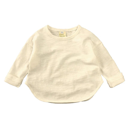 Autumn Boy Girl Baby O-neck Solid Bottoming Shirt Children Simple Casual Long Sleeves T-shirt Kid Cotton Tops Infant Unique Tees by Gilded Grace