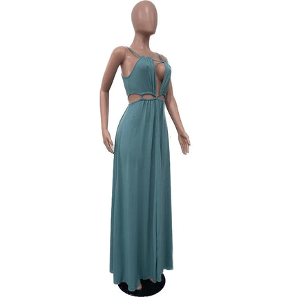 2025 Women's Dress Summer Holiday Solid Long Dresses Sexy Drawstring Lace Up Sleeveless Vestidos Para Mujer Club Party Outfits by Gilded Grace