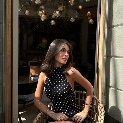 Tuularose Fashion Polka Dot Dress Vintage High Waist Sleeveless Backless Neck Lace-up Dress Sexy Party Luxury Women Dresses Y2k by Gilded Grace